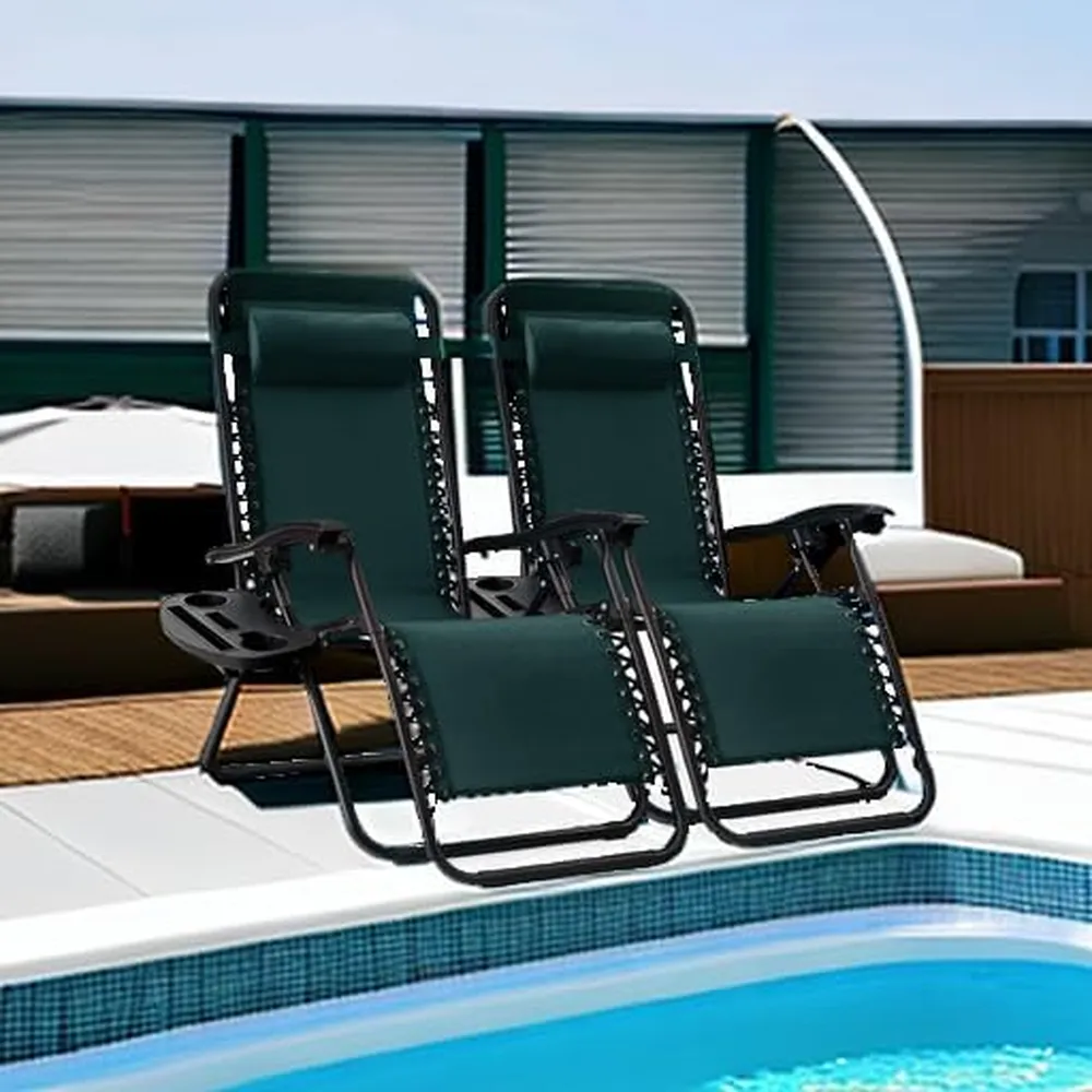 Juego de 2 sillones reclinables con portavasos Best Choice Products | Verde bosque