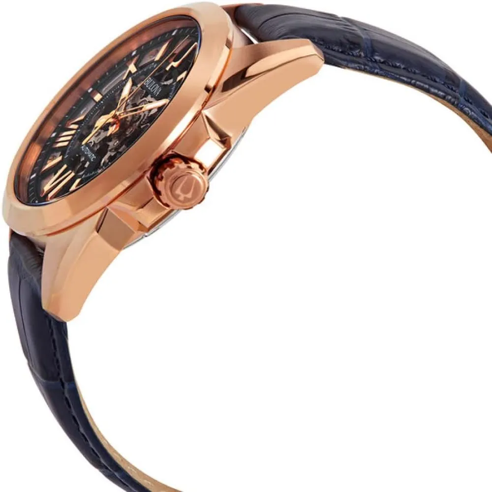 Bulova 97A161 reloj automático Sutton para hombre con dial esqueletico | Oro Rosa/Azul