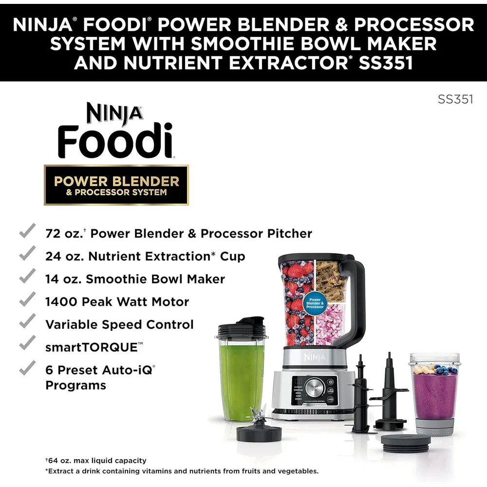 NINJA LICUADORA Y PROCESADORA FOODI POWER NUTRI DUO 72 OZ / 2.13 L