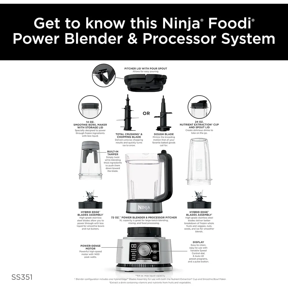 NINJA LICUADORA Y PROCESADORA FOODI POWER NUTRI DUO 72 OZ / 2.13 L