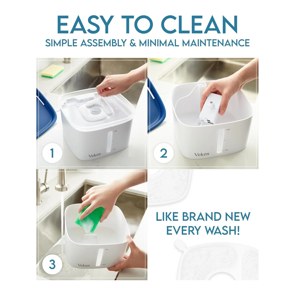 Veken 2.8l Fuente para Mascotas Fuente de Agua Automática con Bomba Inteligente Múltiples Mascotas (Gris Plástico) | Blanco