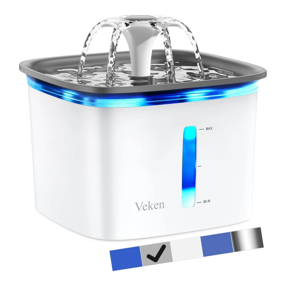Veken 2.8l Fuente para Mascotas Fuente de Agua Automática con Bomba Inteligente Múltiples Mascotas (Gris Plástico) | Blanco