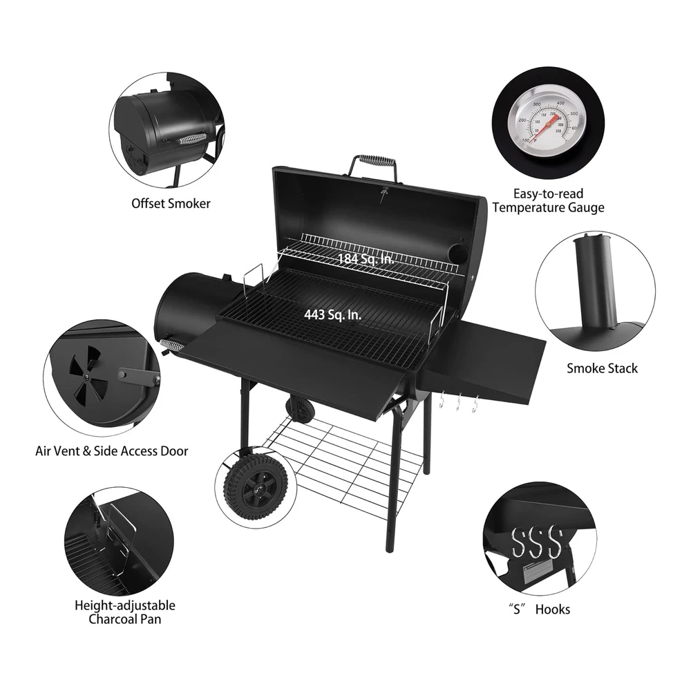 Royal Gourmet Cc1830sc Ahumador de Carbón con Tapa - 811" Cuadradas - Color Negro - para Campamento Al Aire Libre