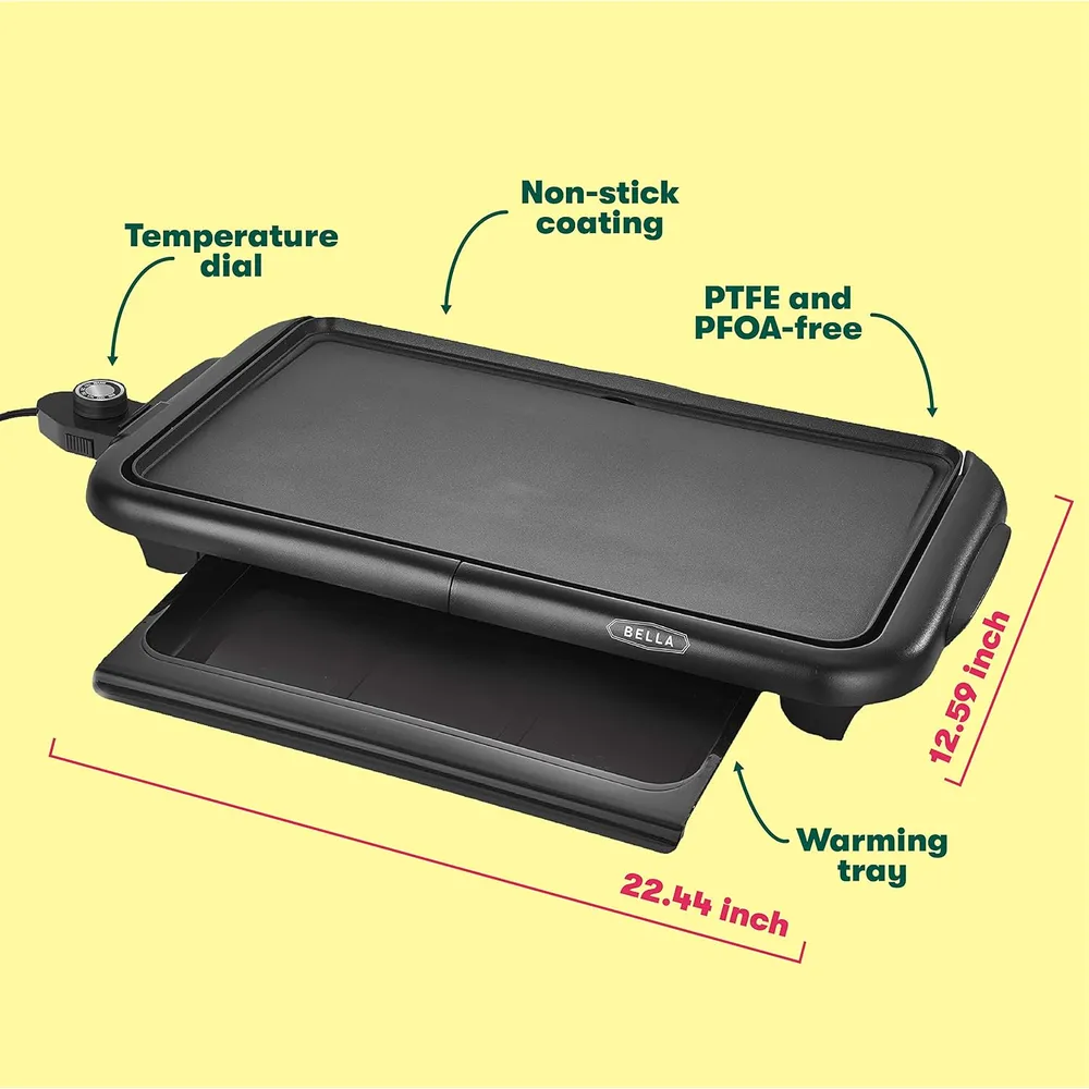 PLANCHA ELÉCTRICA BELLA 25 × 45 CM CON BANDEJA CALENTADORA
