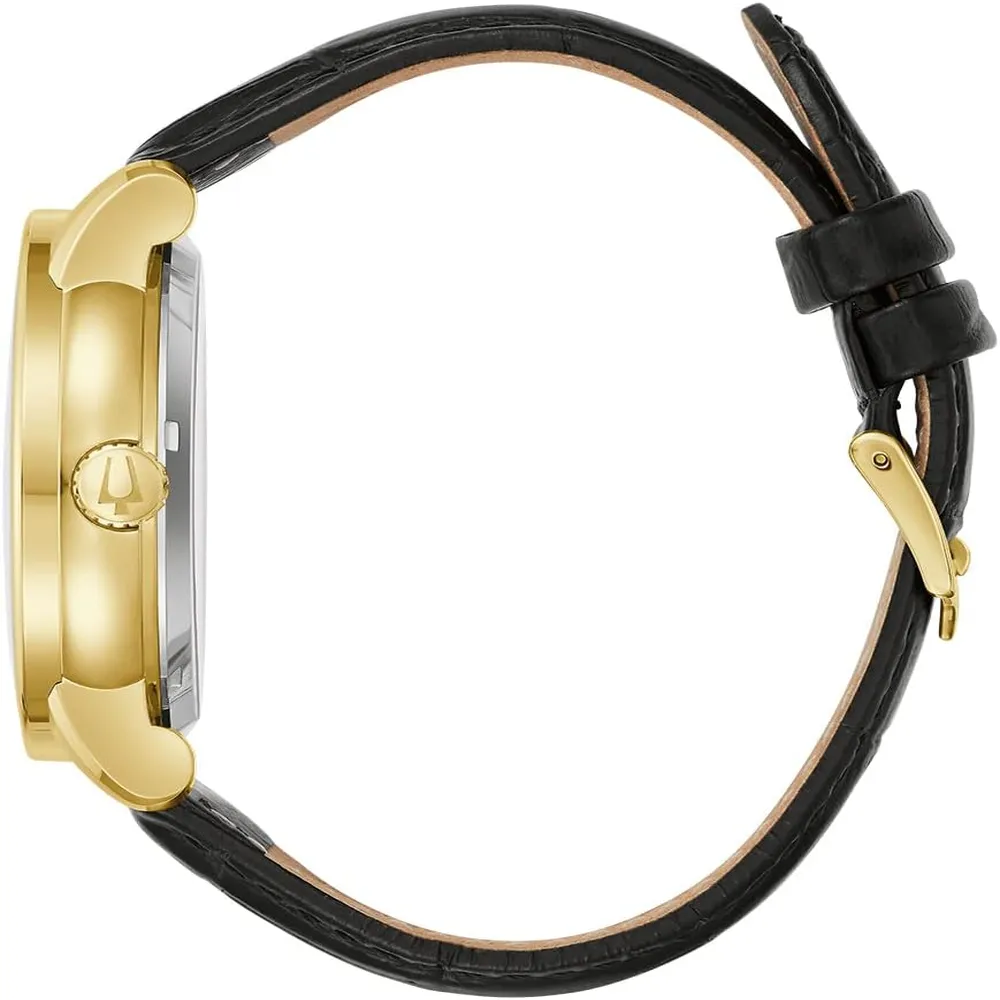 Bulova reloj clásico hombre automático 3 agujas correa piel índices | Negro/Oro