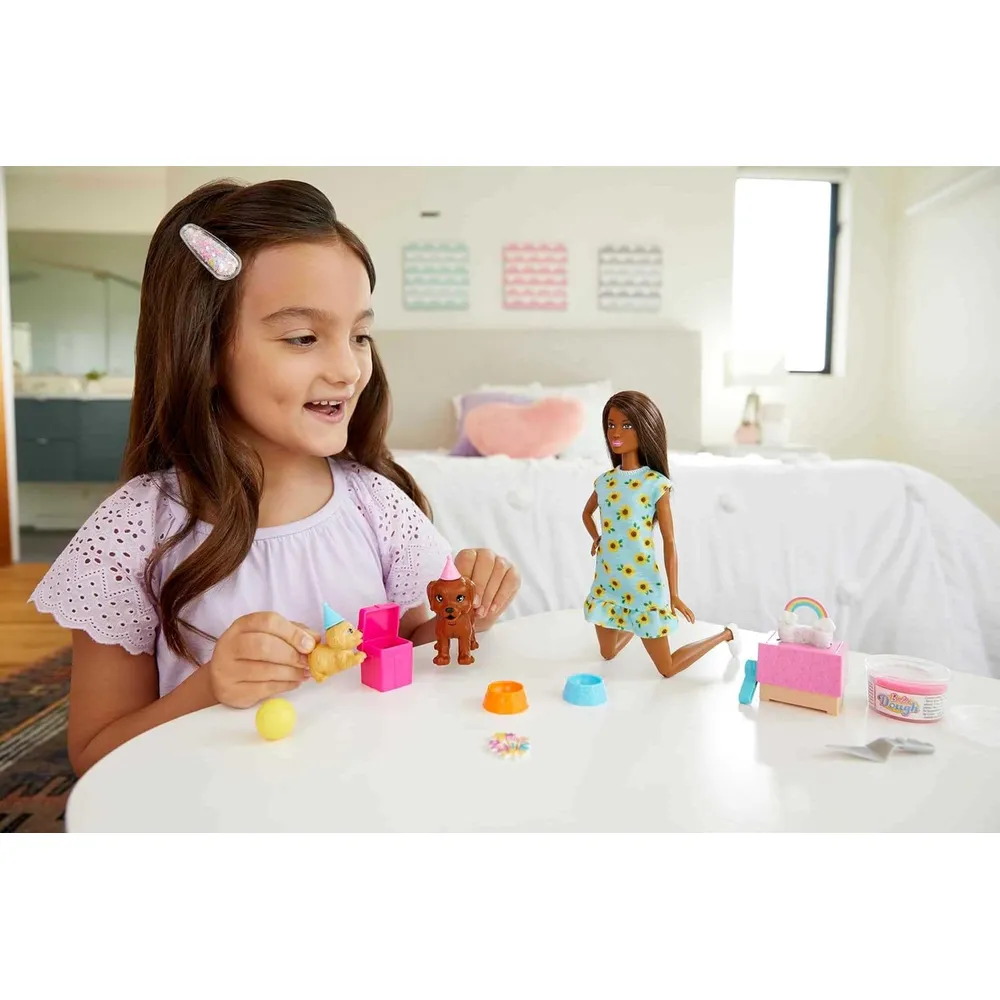 BARBIE MUÑECA FIESTA CACHORROS CON ACCESORIOS MORENA