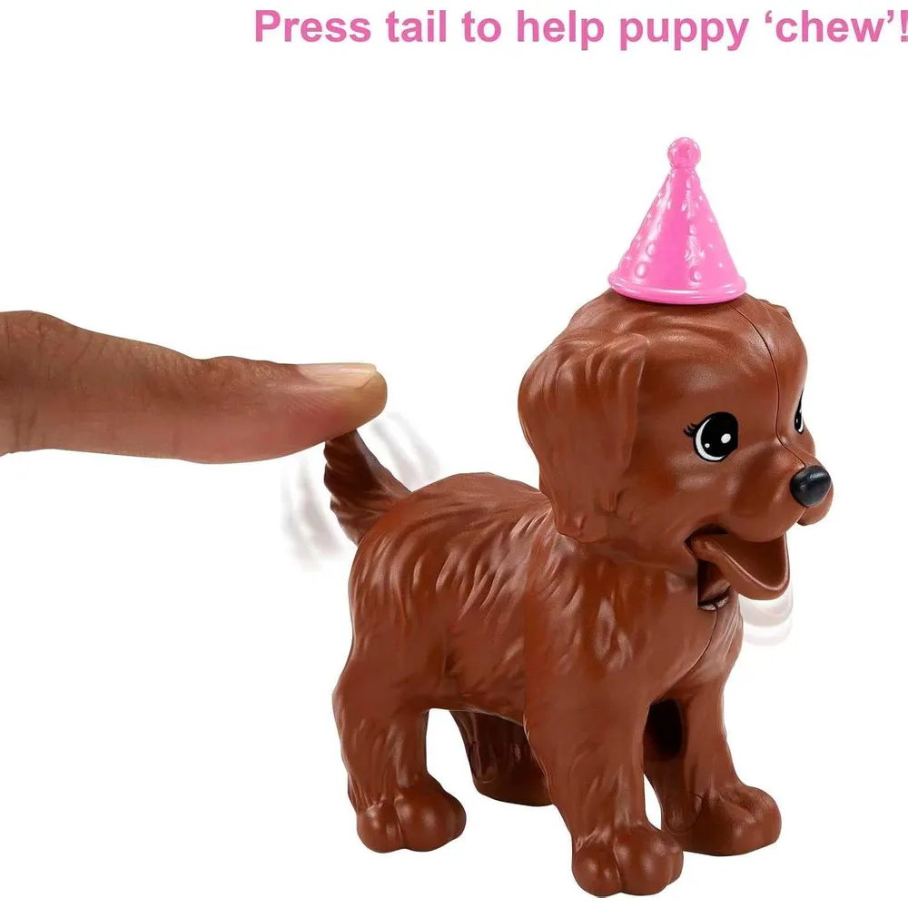 BARBIE MUÑECA FIESTA CACHORROS CON ACCESORIOS MORENA