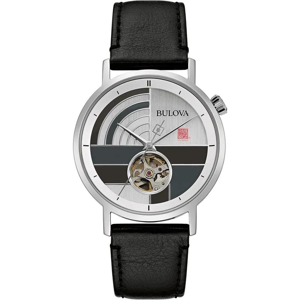 Bulova reloj Frank Lloyd Wright hombre automático 3 agujas correa piel | Gris
