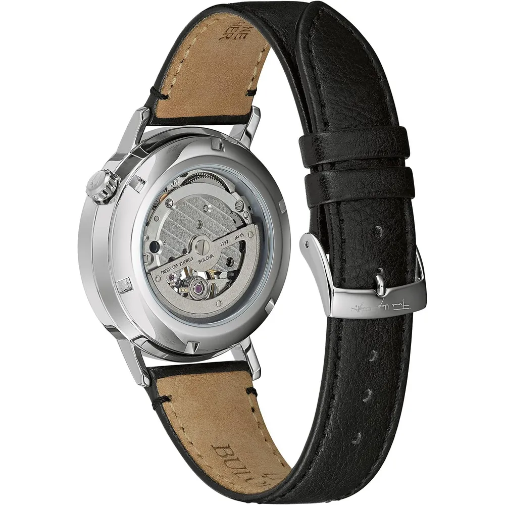 Bulova reloj Frank Lloyd Wright hombre automático 3 agujas correa piel | Gris