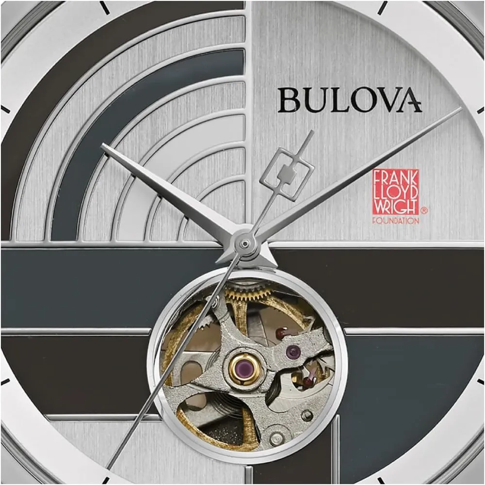Bulova reloj Frank Lloyd Wright hombre automático 3 agujas correa piel | Gris