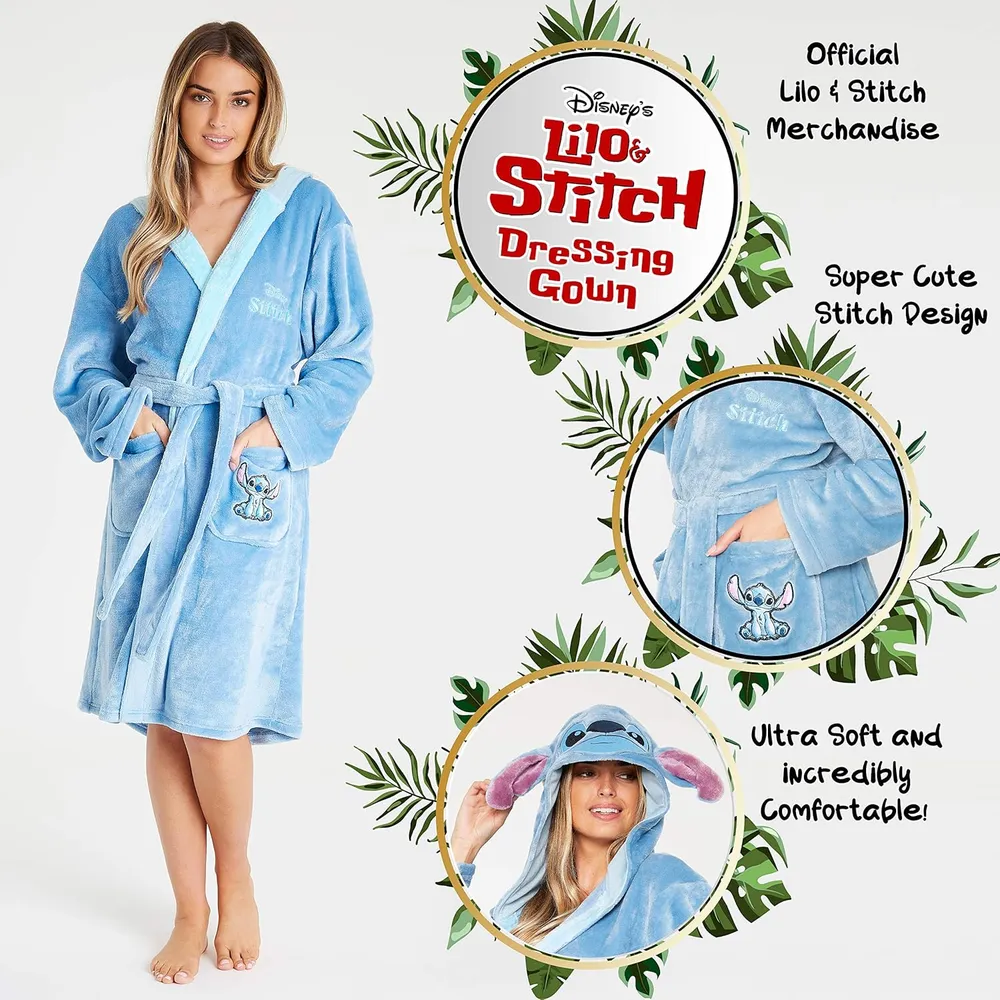Disney | Bata para mujer con forro polar y capucha de Stitch
