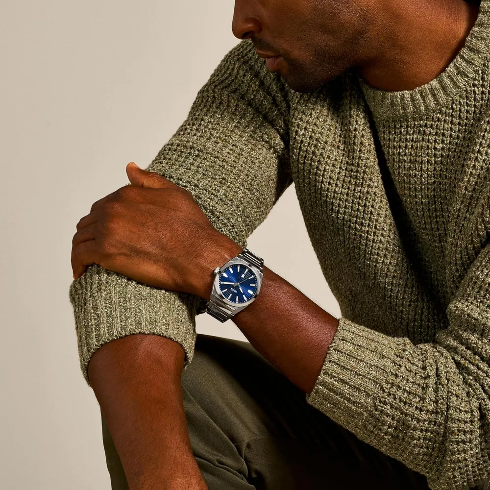 Fossil reloj de cuarzo Everett para hombre, acero inoxidable | Plata/ Azul
