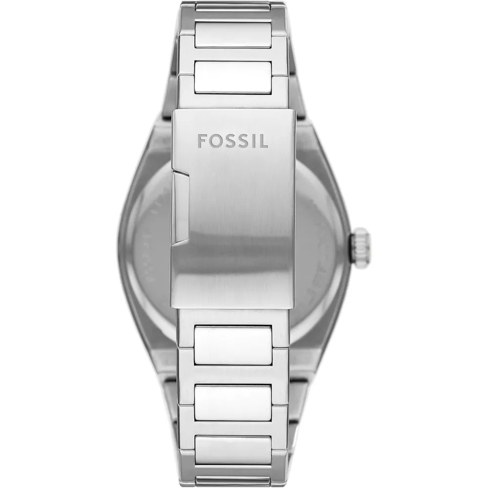 Fossil reloj de cuarzo Everett para hombre, acero inoxidable | Negro/ Plata