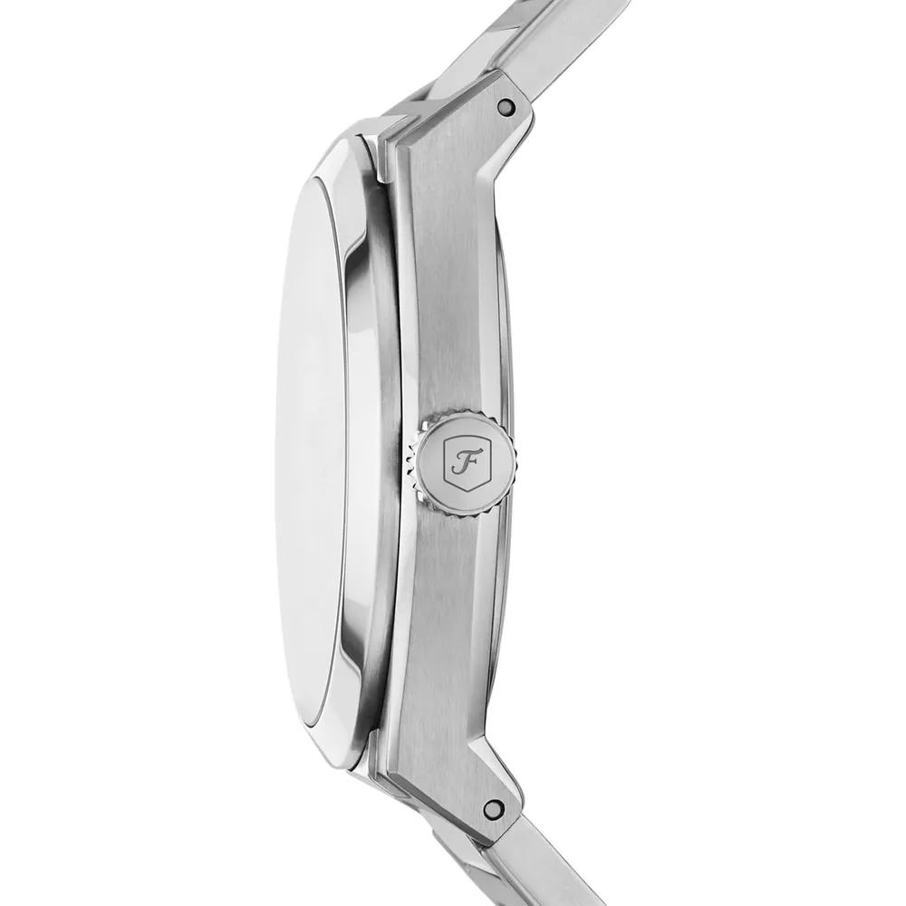 Fossil reloj de cuarzo Everett para hombre, acero inoxidable | Negro/ Plata