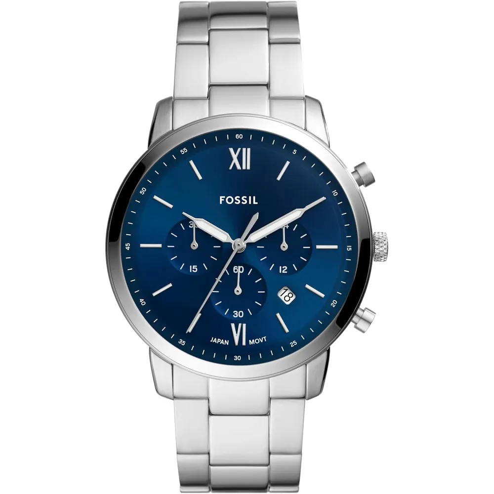 Fossil reloj cronógrafo Neutra de cuarzo para hombre, acero 44 mm | Plata/ Azul