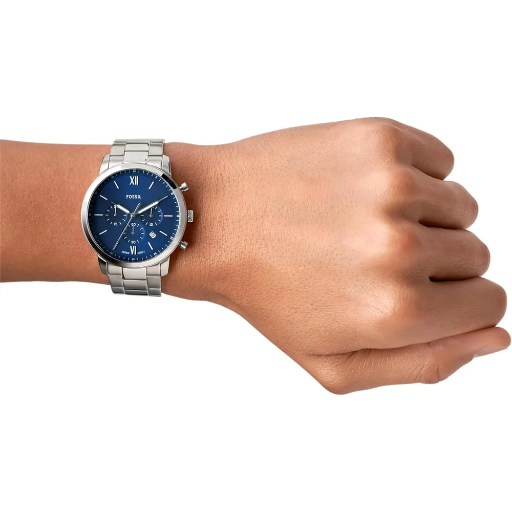 Fossil reloj cronógrafo Neutra de cuarzo para hombre, acero 44 mm | Plata/ Azul