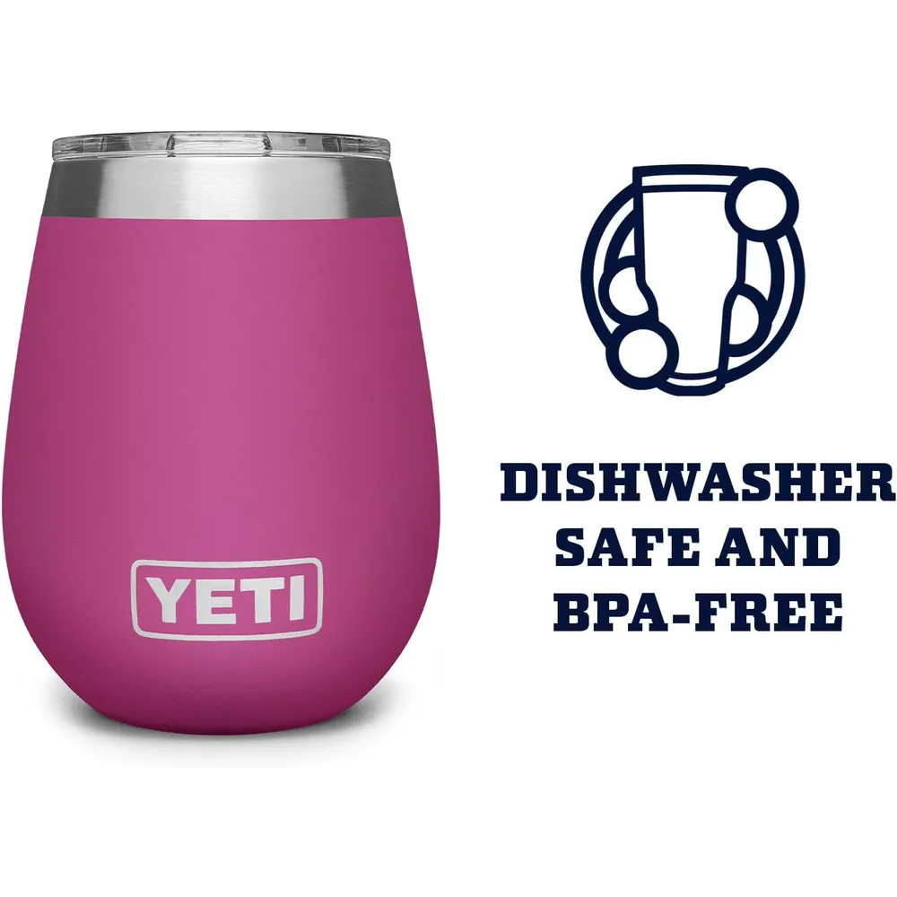 YETI Rambler Vaso de vino de 10 oz de acero inoxidable con tapa MagSlider color rosado