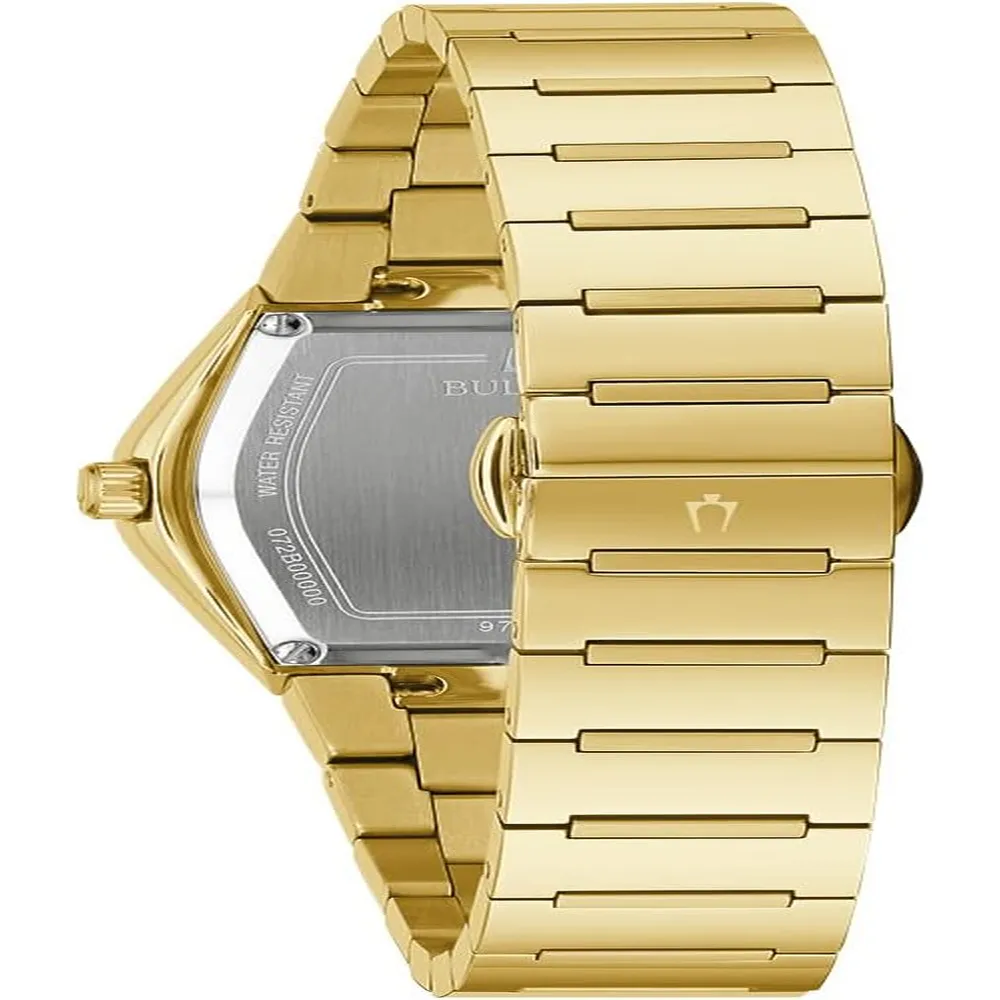 Bulova reloj Géminis moderno mujer cuarzo 3 agujas esfera negra | Oro/Negro