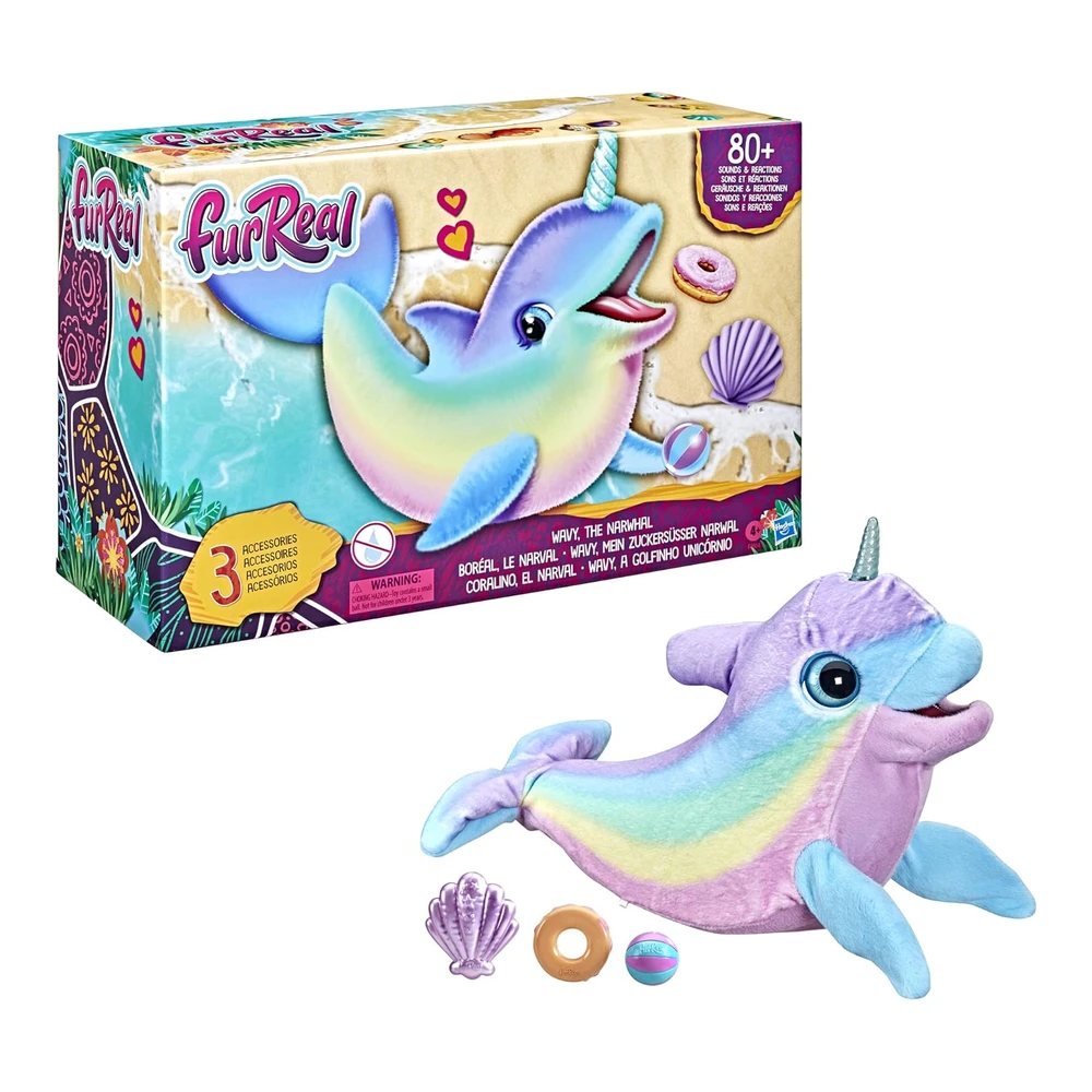 b08snt6j9r_1.webp Furreal Wavy The Narwhal - Juguete de Peluche Animatrónico Interactivo - Mascota - Más de 80 Sonidos y Reacciones - Felpa Arcoíris