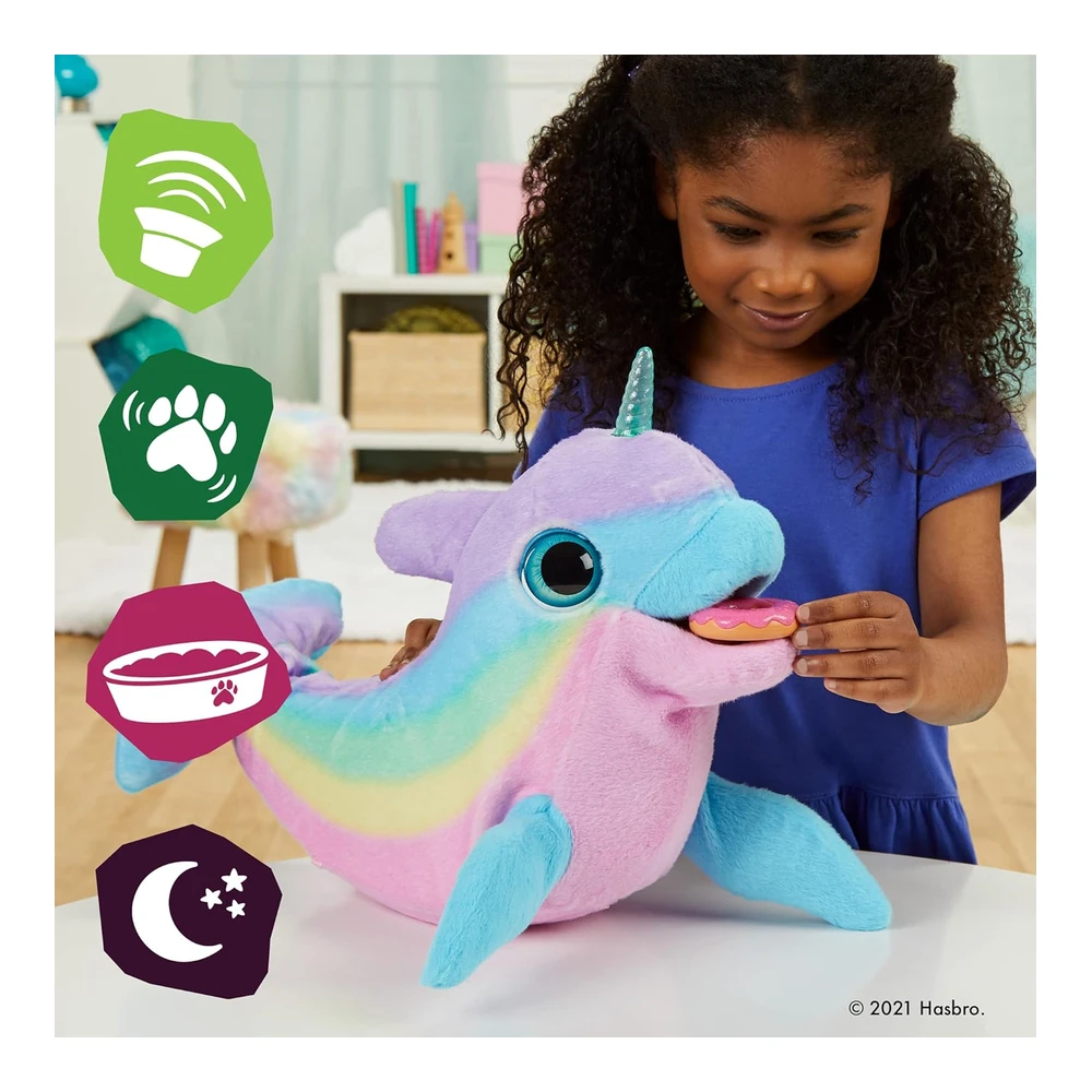 b08snt6j9r_2.webp Furreal Wavy The Narwhal - Juguete de Peluche Animatrónico Interactivo - Mascota - Más de 80 Sonidos y Reacciones - Felpa Arcoíris