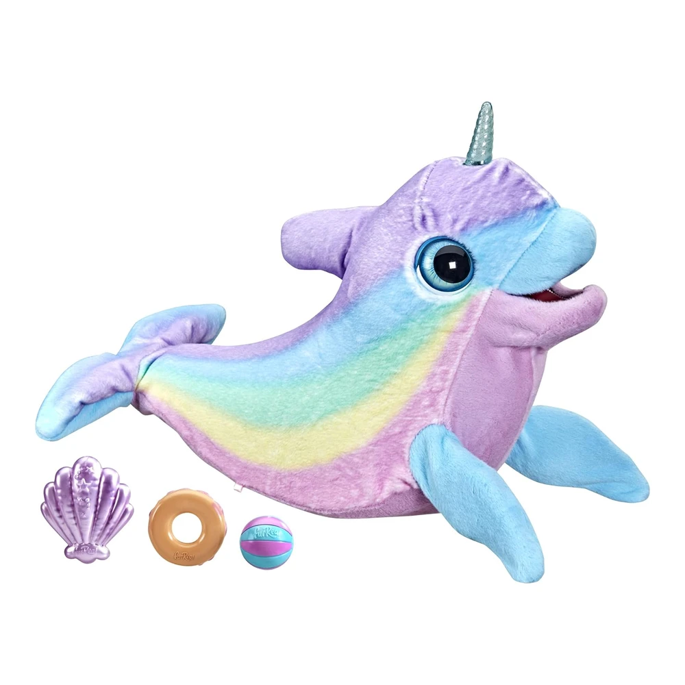 Furreal Wavy The Narwhal - Juguete de Peluche Animatrónico Interactivo - Mascota - Más de 80 Sonidos y Reacciones - Felpa Arcoíris