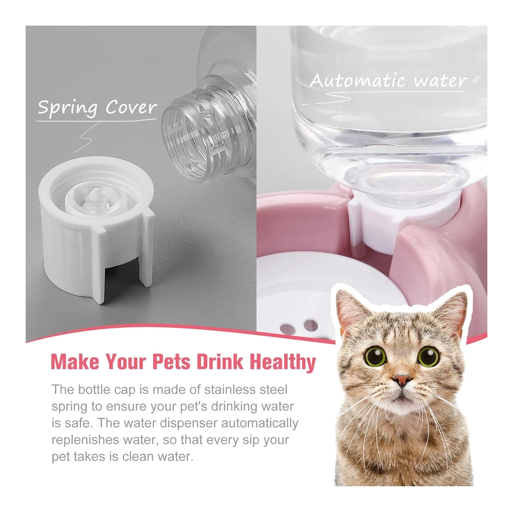 Azwraith Juego de Cuencos para Perros - Comida y Agua para Gatos con Dispensador de Agua y Cuenco de Acero Inoxidable para Gatos y Perros Pequeños - Color Rosa