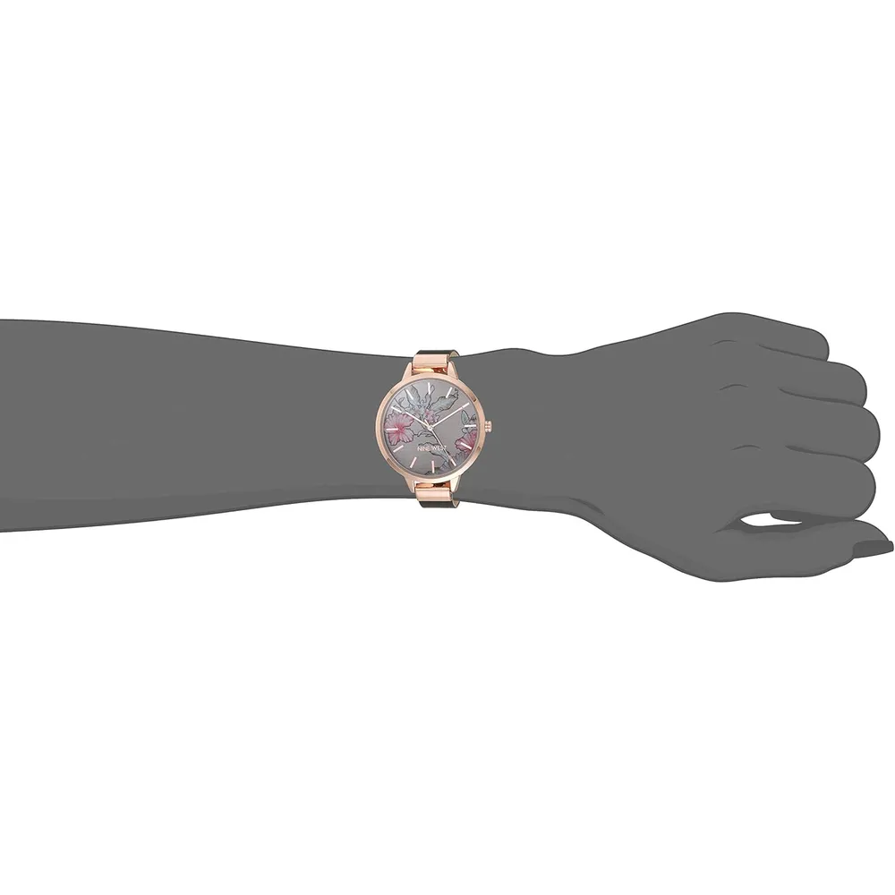 Nine West NW-2044FLBY reloj con esfera decorada y correa lisa para mujer | 38 mm - Gris/Oro rosa