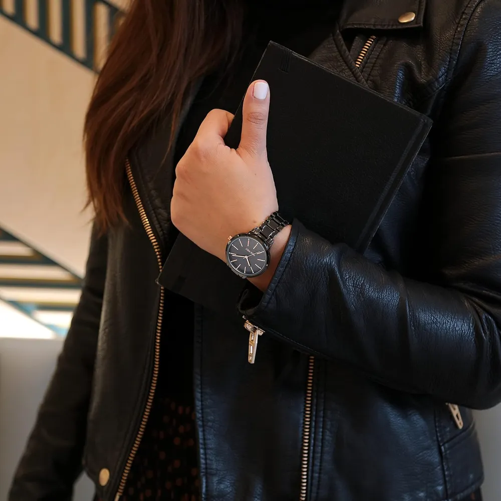 Nine West NW/2098CHGB reloj para dama | 36 mm - Gunmetal/Oro rosa