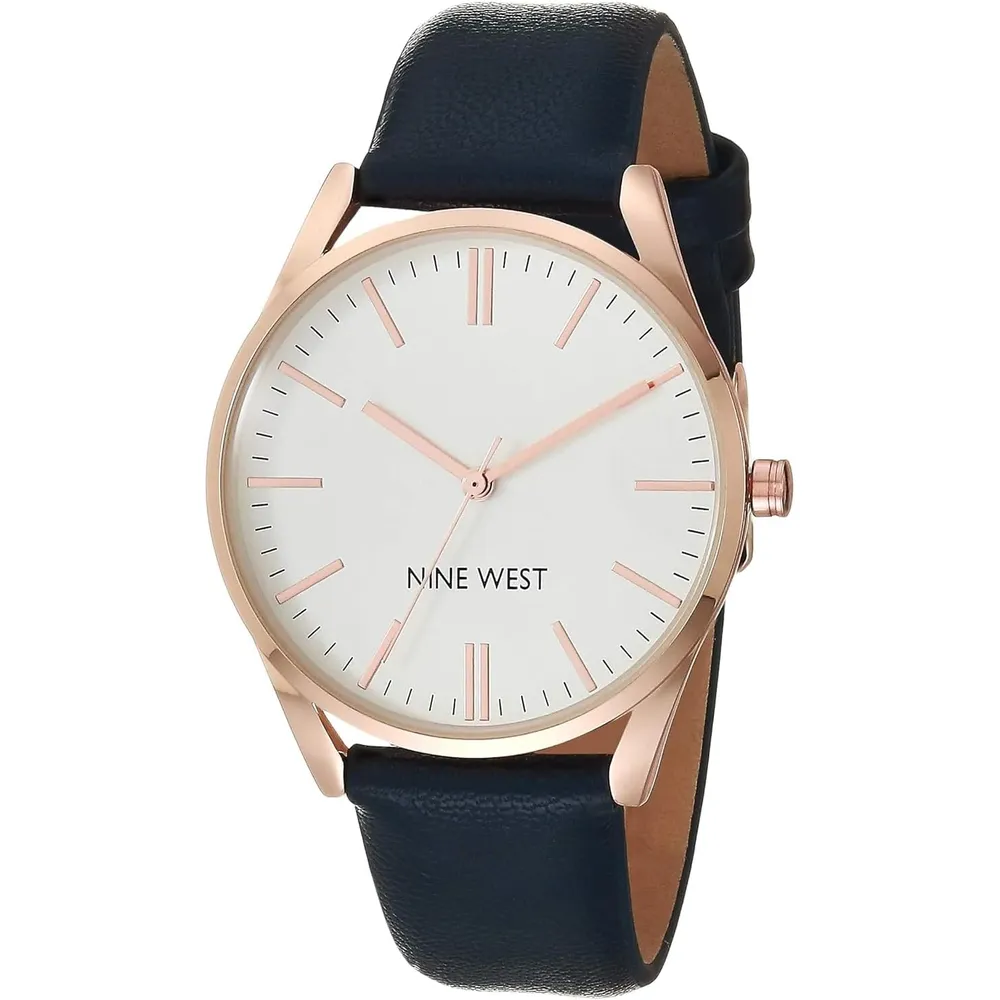 Nine West NW/1995SVBK reloj elegante con correa | 36 mm - Azul marino/Rosa dorado
