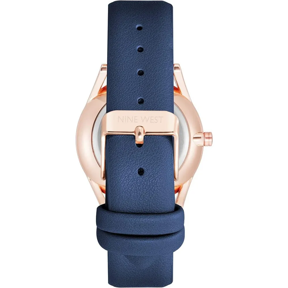 Nine West NW/1995SVBK reloj elegante con correa | 36 mm - Azul marino/Rosa dorado
