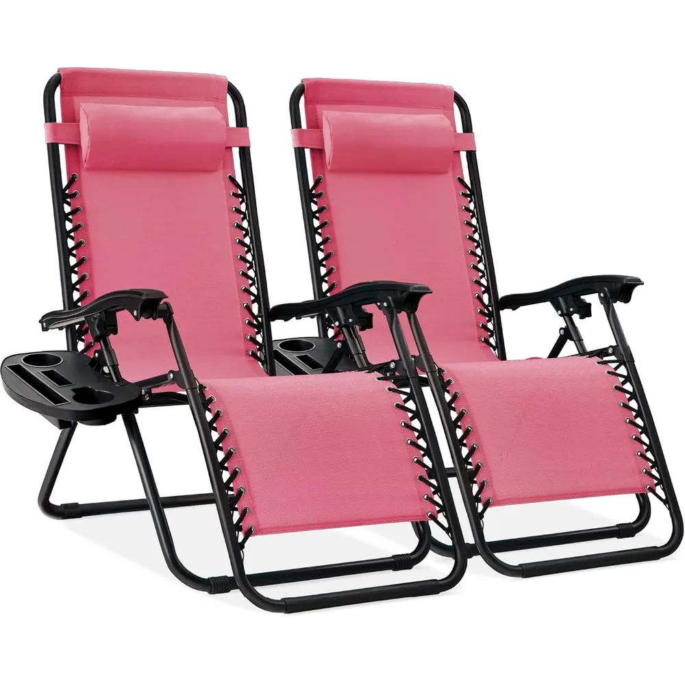 Juego de 2 sillones reclinables con portavasos Best Choice Products | Rosa