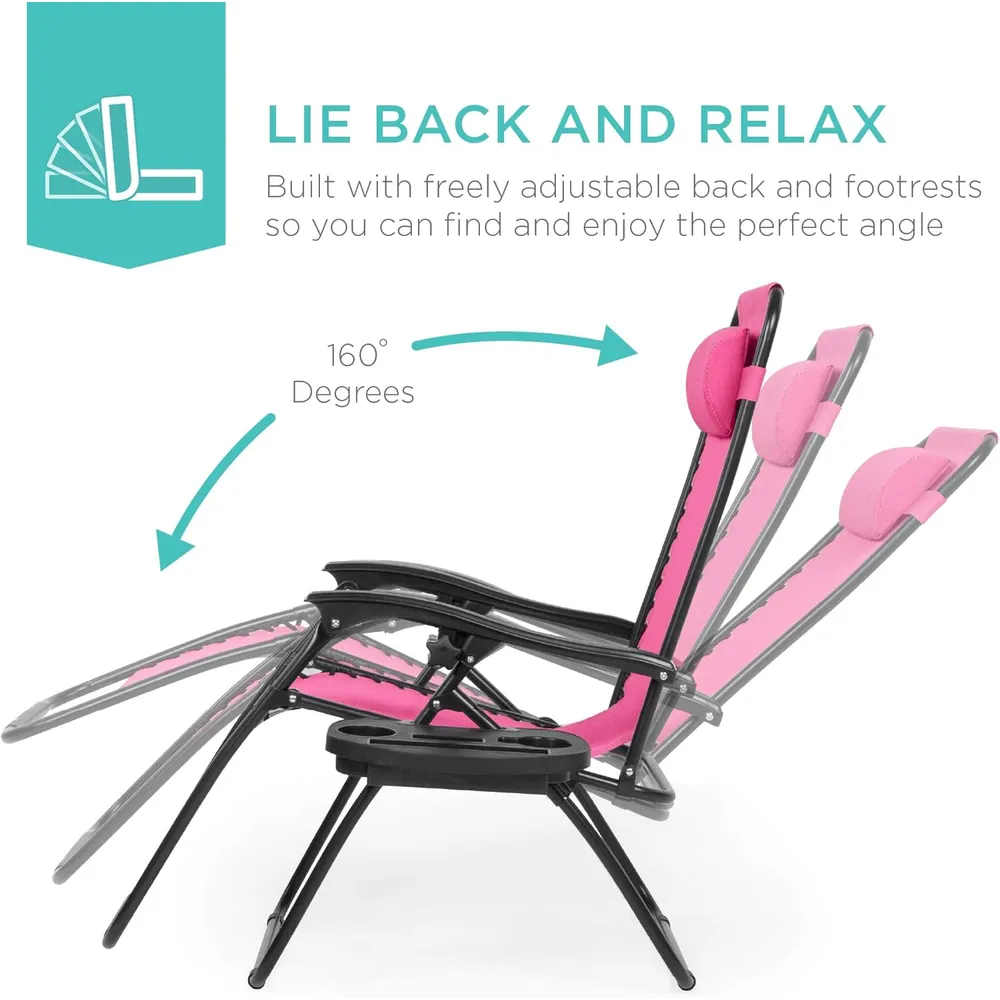 Juego de 2 sillones reclinables con portavasos Best Choice Products | Rosa