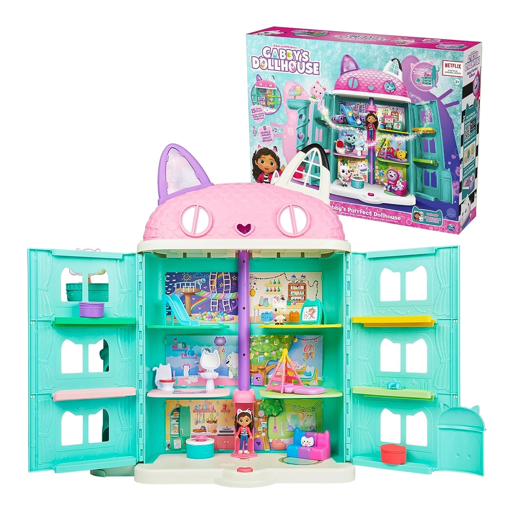 Gabby's Dollhouse - Gabby's Purrfect Casa de Muñecas con 15 Piezas - Incluyendo Figuras de Juguete - Muebles - Accesorios y Sonidos