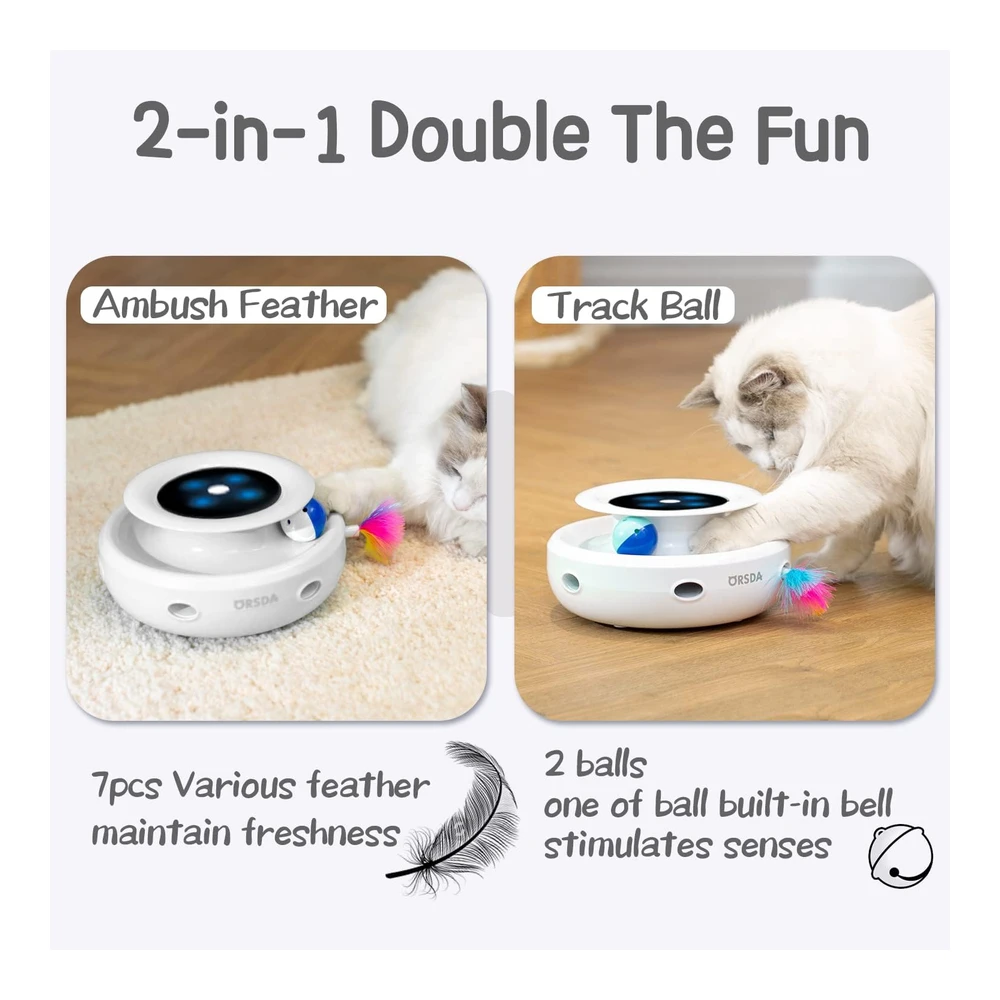 Orsda Juguetes para Gatos 2 En 1 Juguetes Interactivos Temporizador de Encendido / Apagado Bolas de Juguete y Plumas | Multicolor
