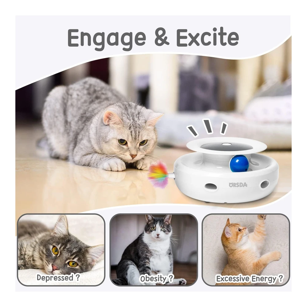 Orsda Juguetes para Gatos 2 En 1 Juguetes Interactivos Temporizador de Encendido / Apagado Bolas de Juguete y Plumas | Multicolor