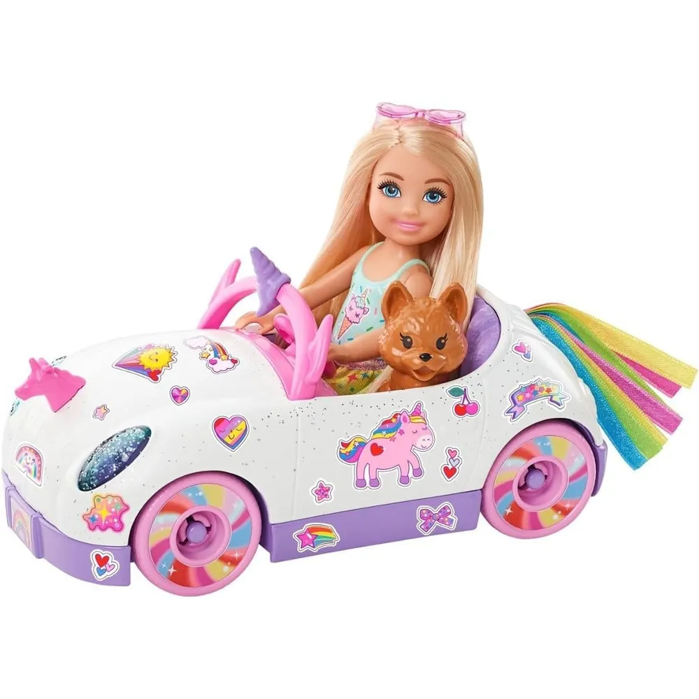 BARBIE CHELSEA COCHE UNICORNIO CON ACCESORIOS RUBIA