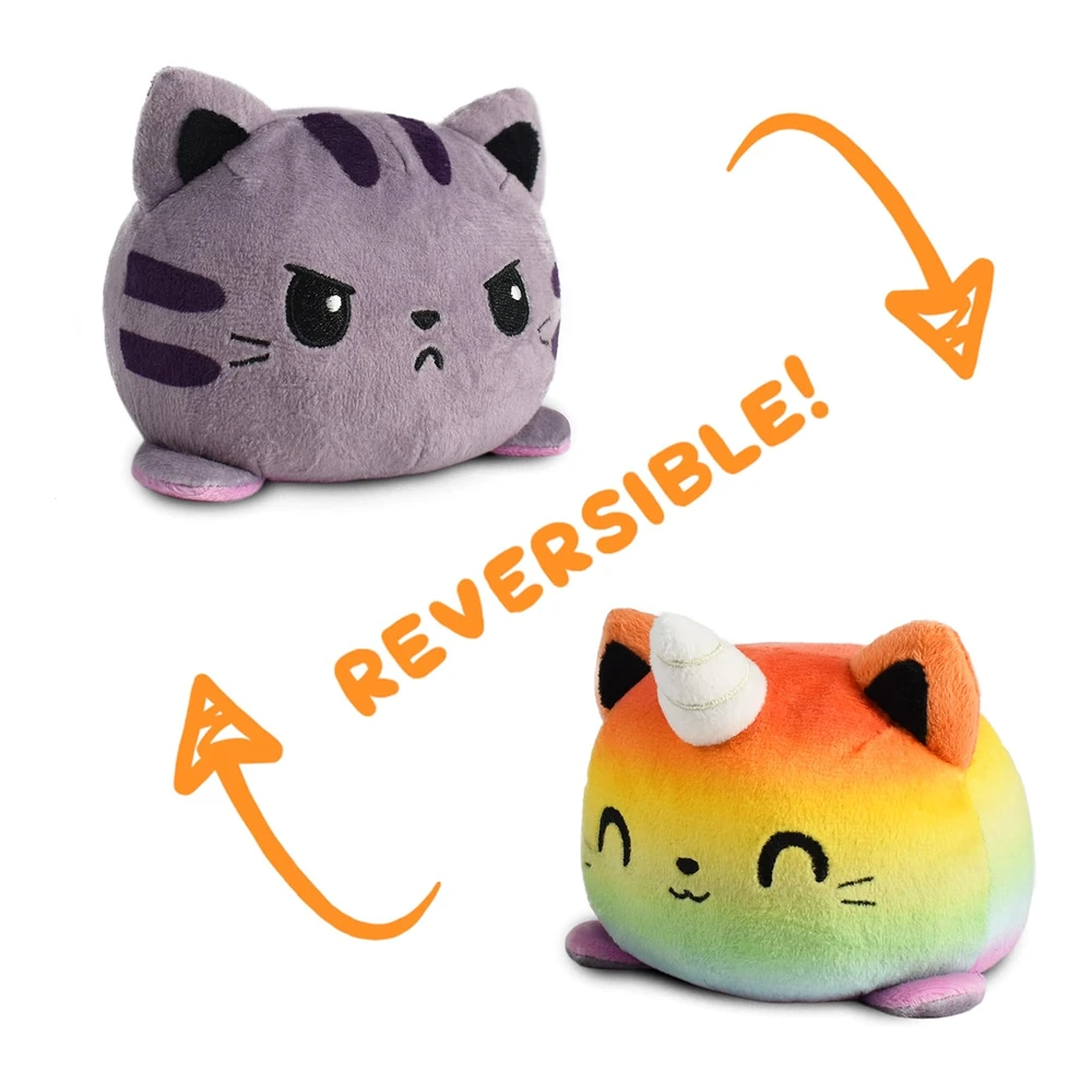 Teeturtle - Peluche Reversible Original de Gaticornio - Diseño Patentado - Tabby y Arcoíris - Muestra Tu Estado de Ánimo