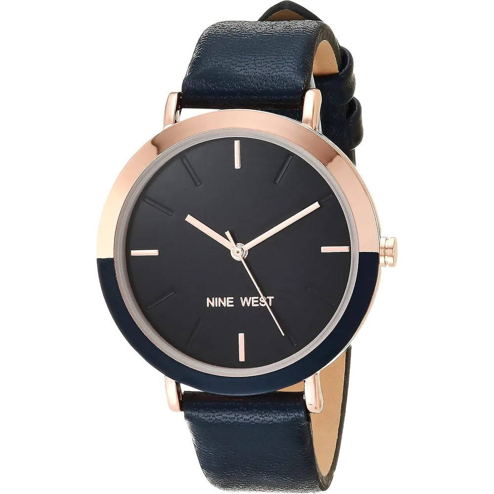 Nine West NW/2346GPGN reloj para dama con correa clásica | 36 mm - Azul marino/Oro rosa