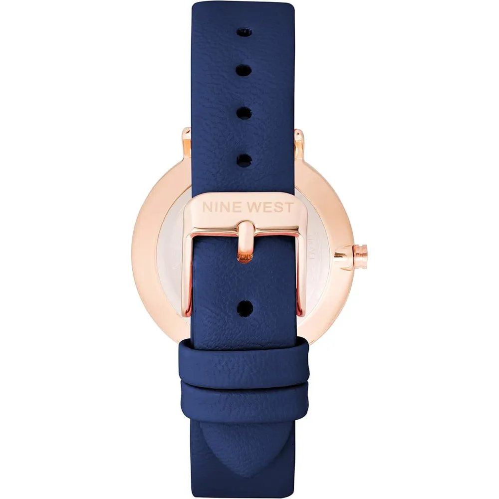 Nine West NW/2346GPGN reloj para dama con correa clásica | 36 mm - Azul marino/Oro rosa