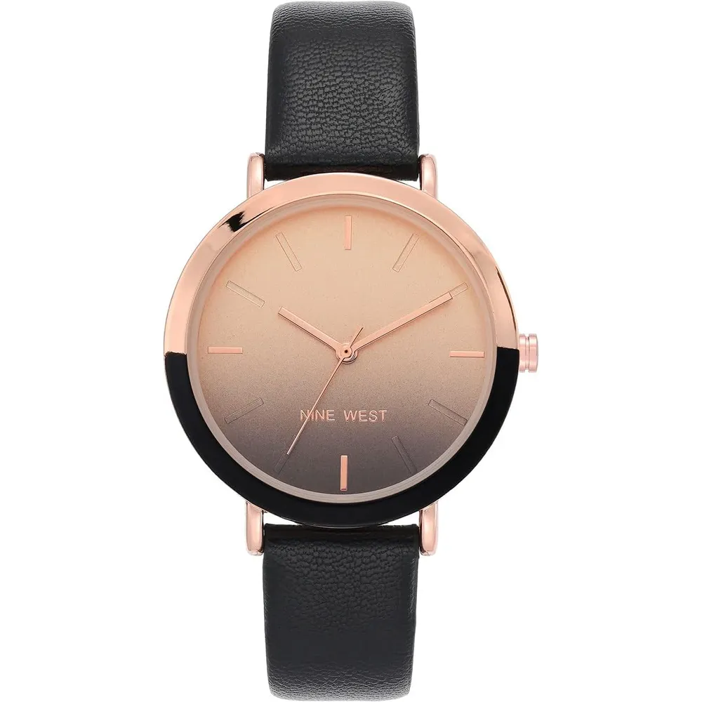 Nine West NW/2346GPGN reloj para dama con correa clásica | 36 mm - Negro/Oro rosa