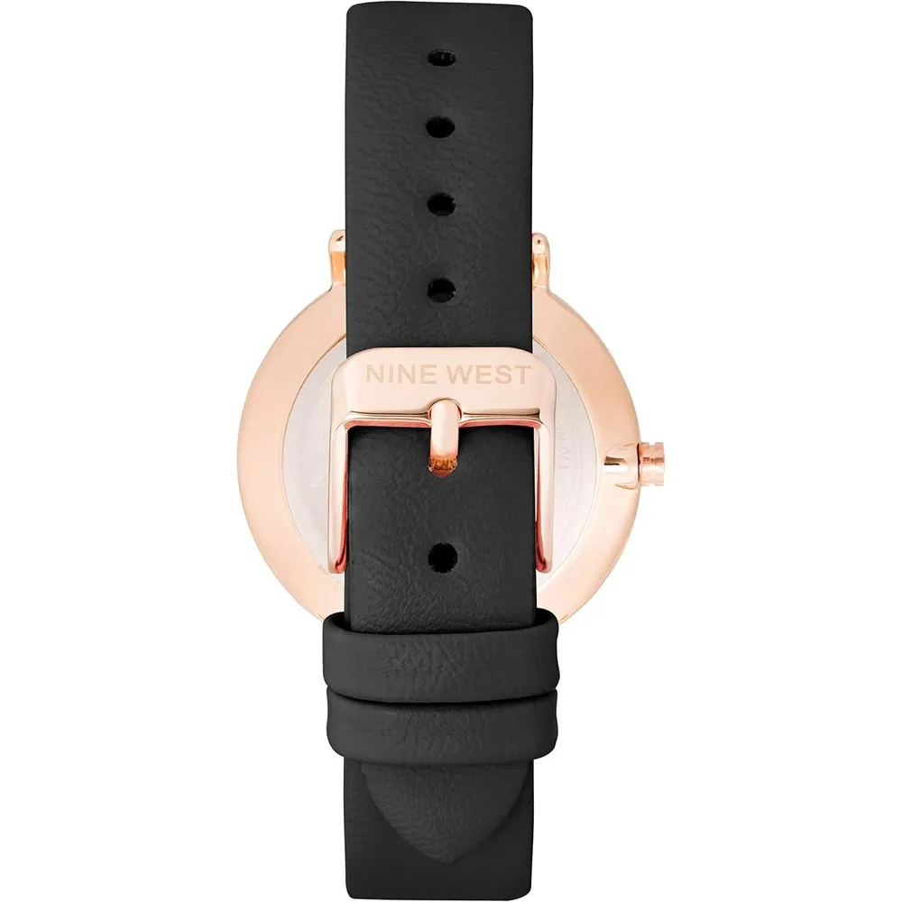Nine West NW/2346GPGN reloj para dama con correa clásica | 36 mm - Negro/Oro rosa