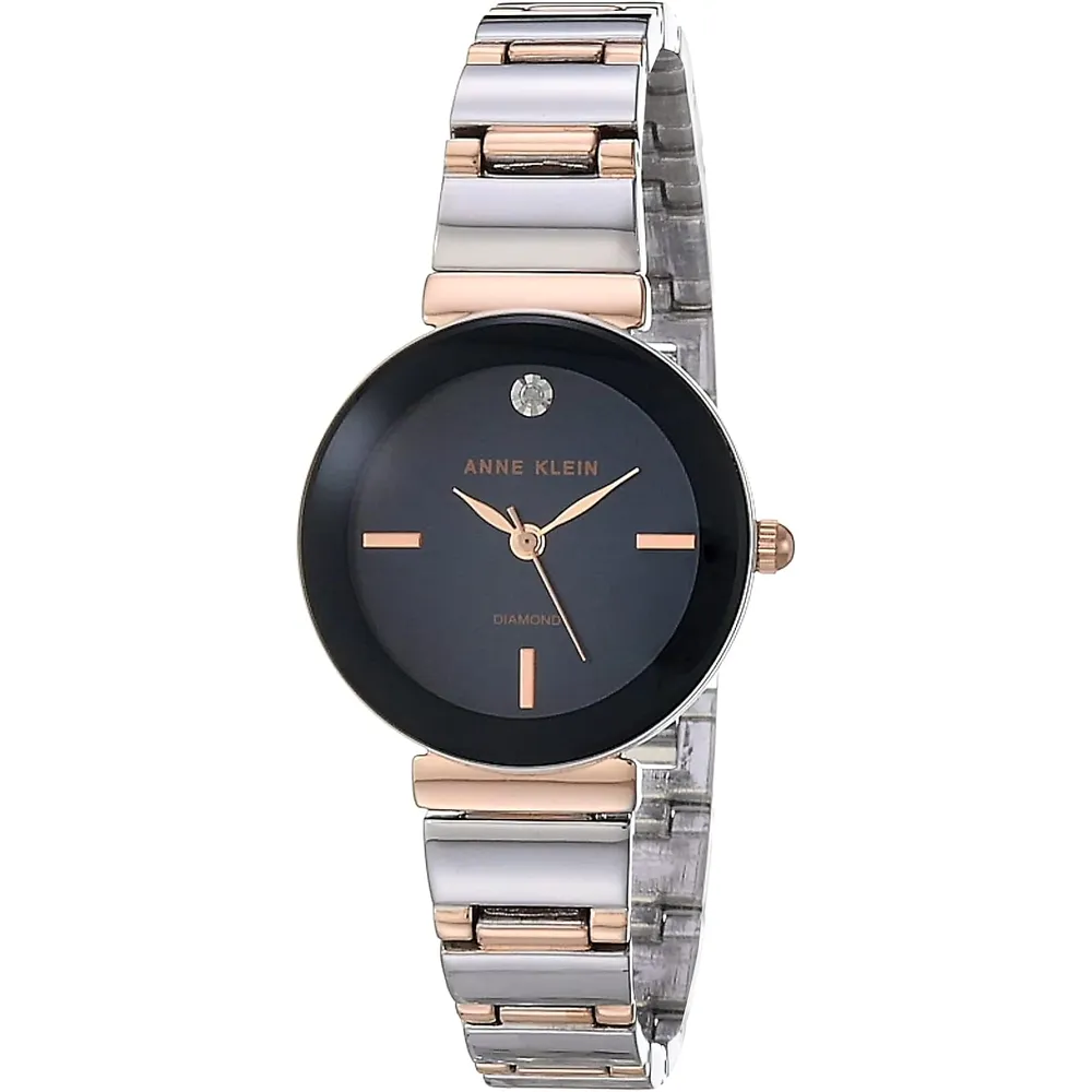Anne Klein AK/2434EMGB reloj con diamante verdadero y pulsera para mujer | 28 mm - Plata/oro rosa/azul marino