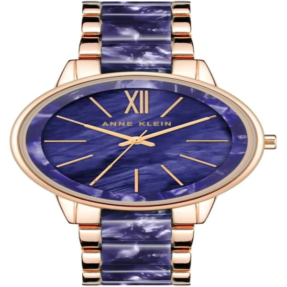 Anne Klein AK/1413LBSV reloj para mujer con pulsera de resina | 37 mm - Azul marino/Oro rosa