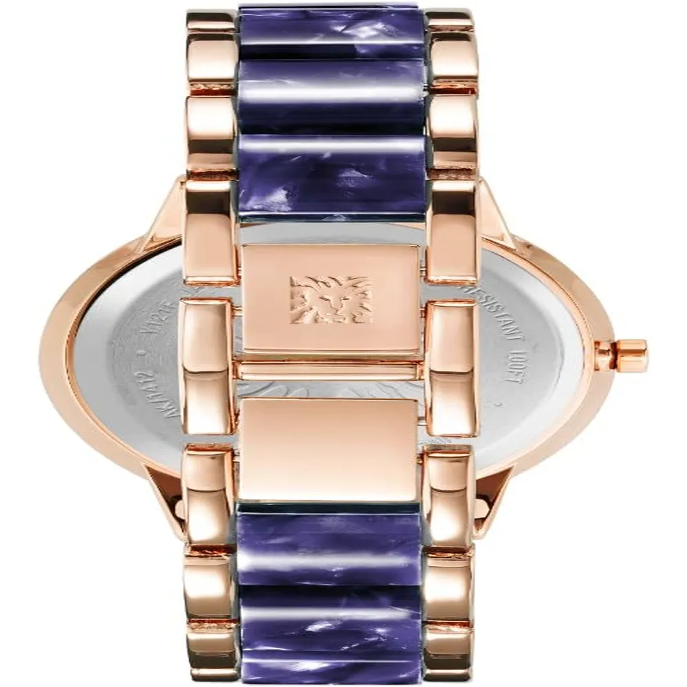 Anne Klein AK/1413LBSV reloj para mujer con pulsera de resina | 37 mm - Azul marino/Oro rosa