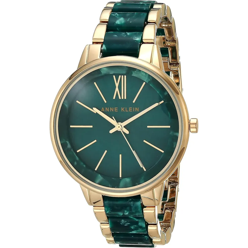 Anne Klein AK/1413LBSV reloj para mujer con pulsera de resina | 37 mm - Verde/Dorado