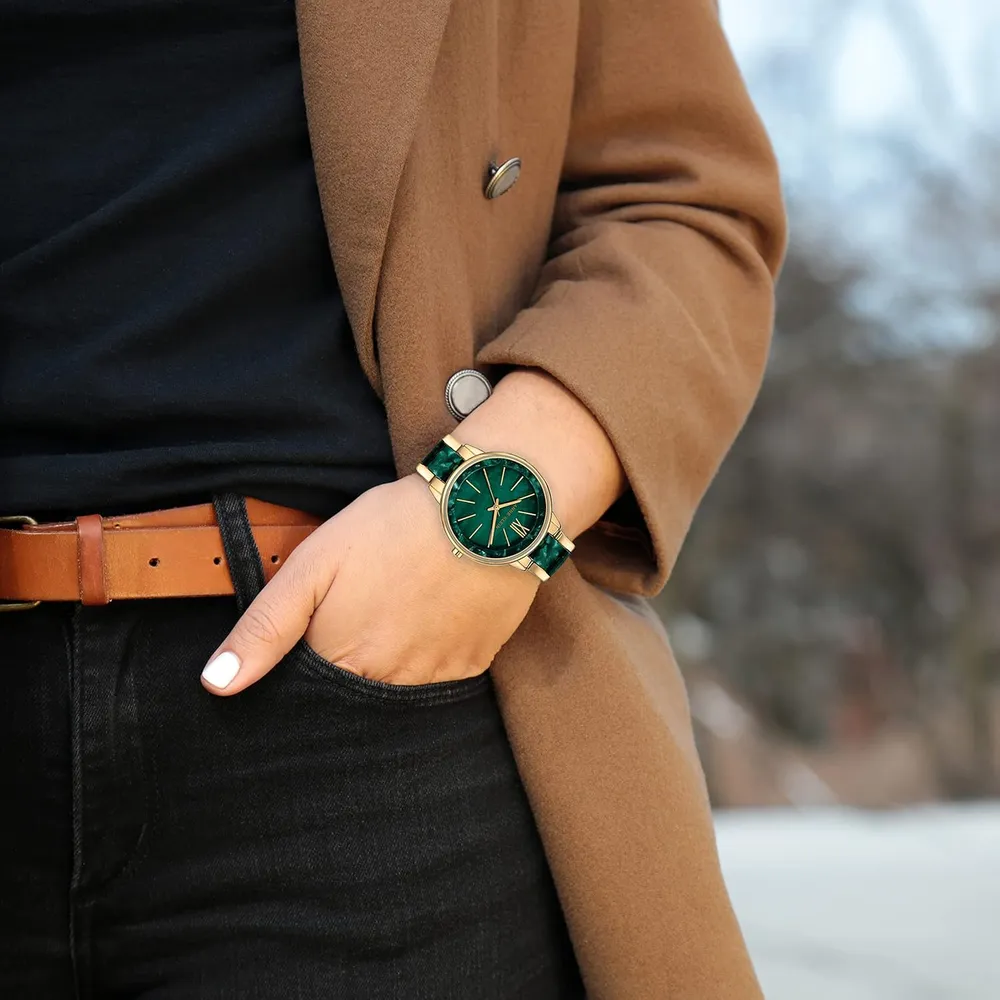 Anne Klein AK/1413LBSV reloj para mujer con pulsera de resina | 37 mm - Verde/Dorado