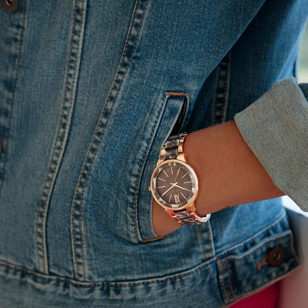 Anne Klein AK/1413LBSV reloj para mujer con pulsera de resina | 37 mm - Gris/Oro rosa