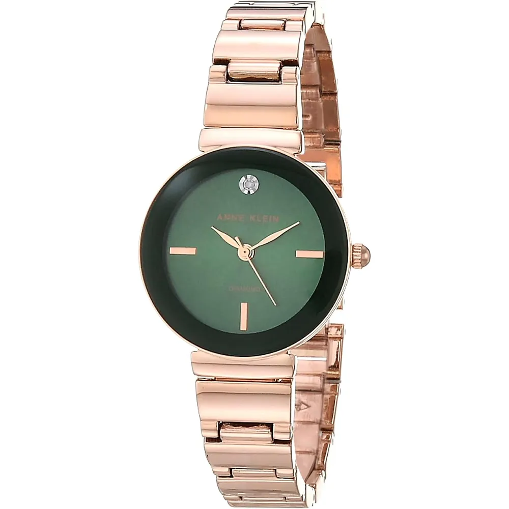 Anne Klein AK/2434EMGB reloj con diamante verdadero y pulsera para mujer | 28 mm - Oro rosa/verde.