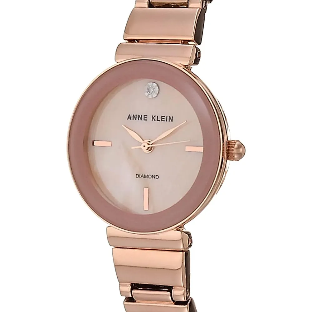 Anne Klein AK/2434EMGB reloj con diamante verdadero y pulsera para mujer | 28 mm - Oro rosa/Rosado