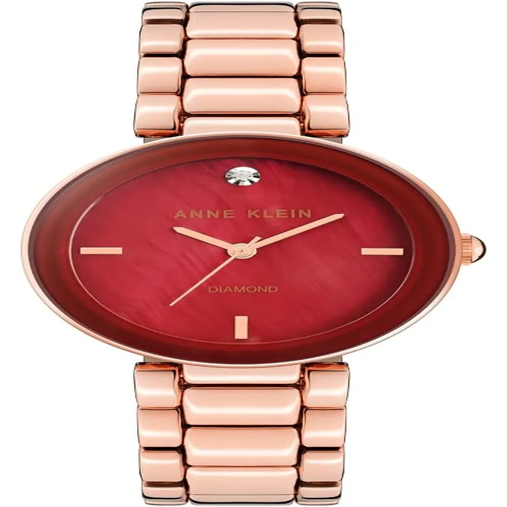 Anne Klein AK/1362GNRG reloj para dama con diamante genuino | 32 mm - Oro rosa/Borgoña